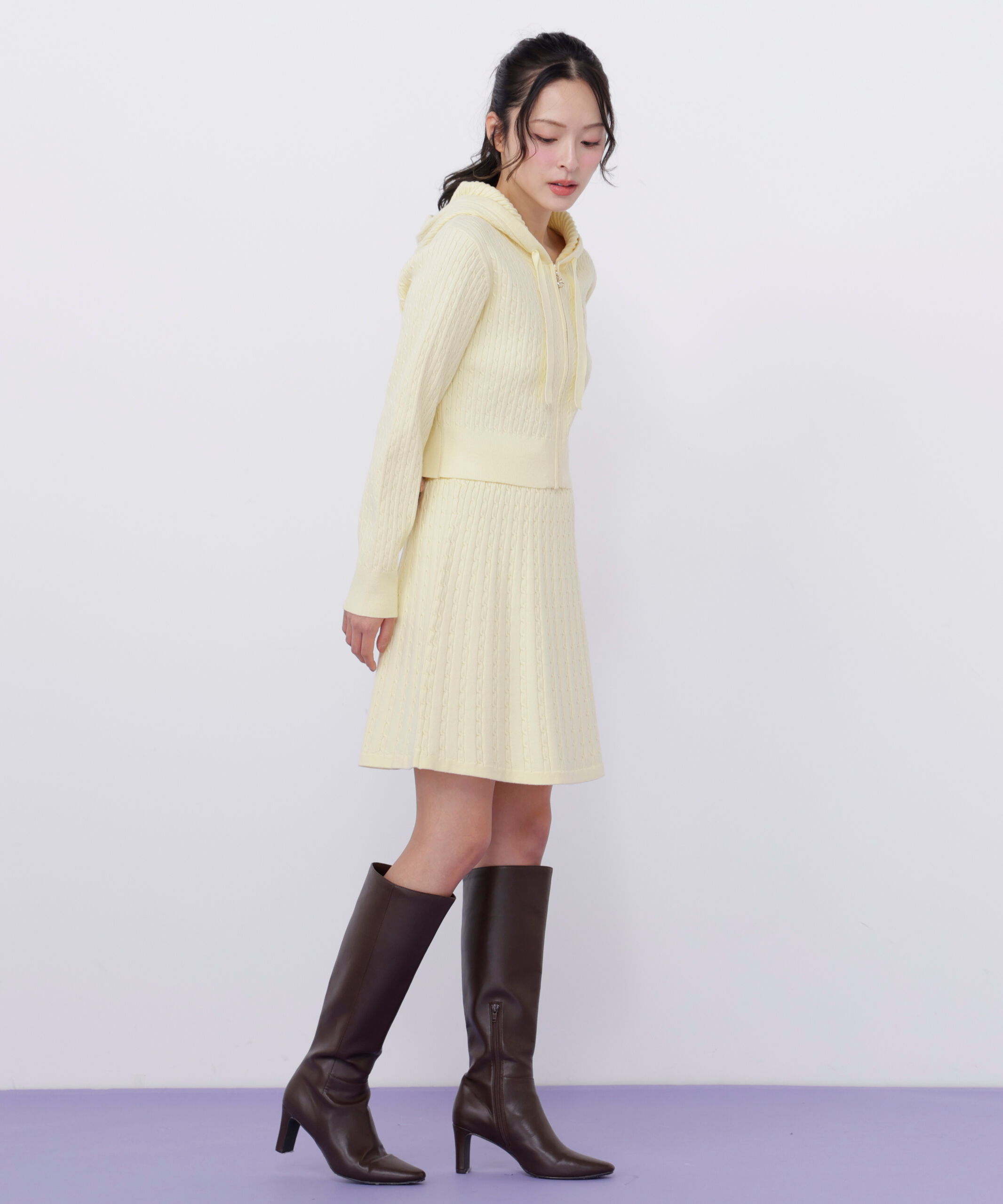  「ケーブルニットパーカーセットアップ」|ワンピース|