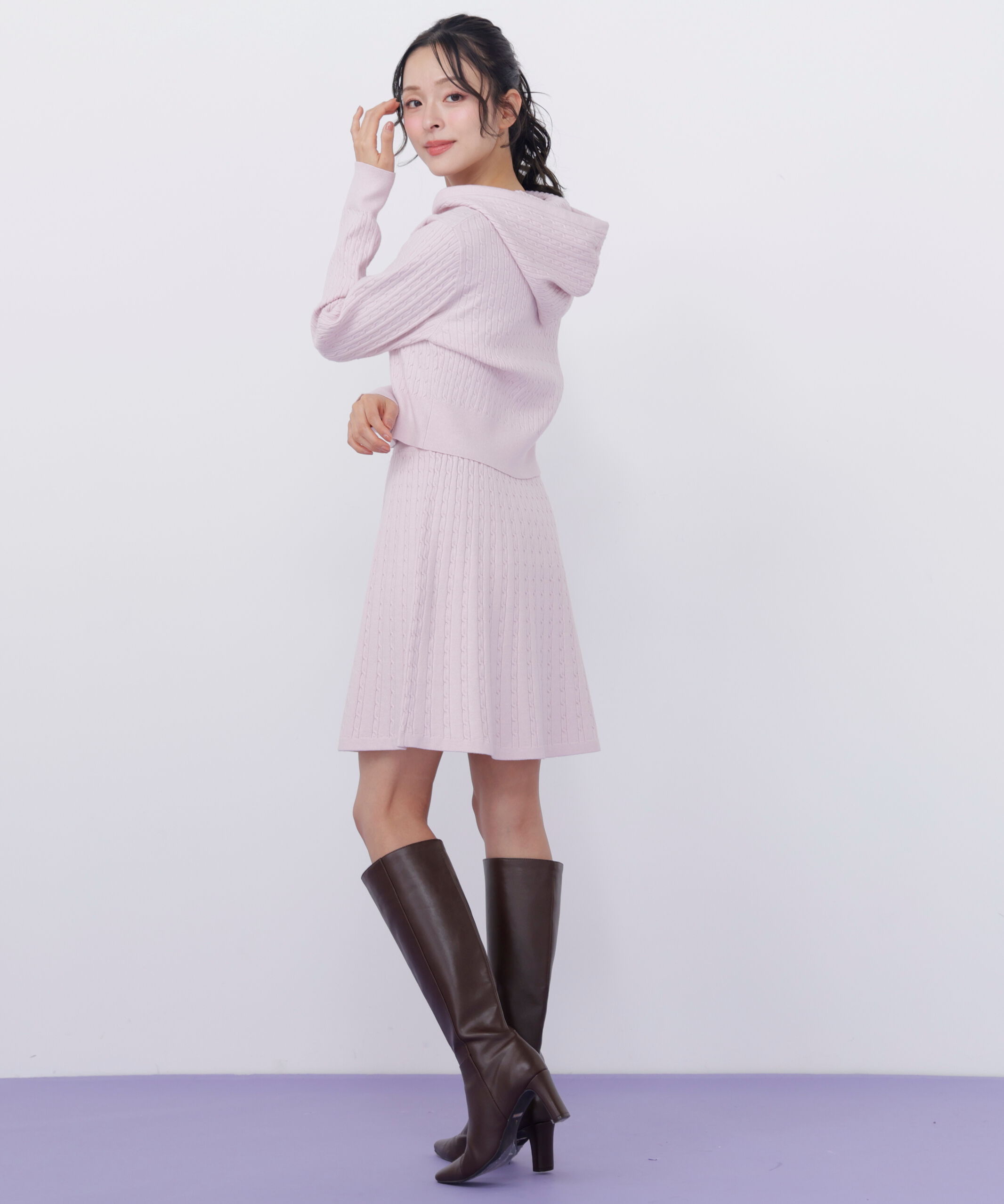  「ケーブルニットパーカーセットアップ」|ワンピース|