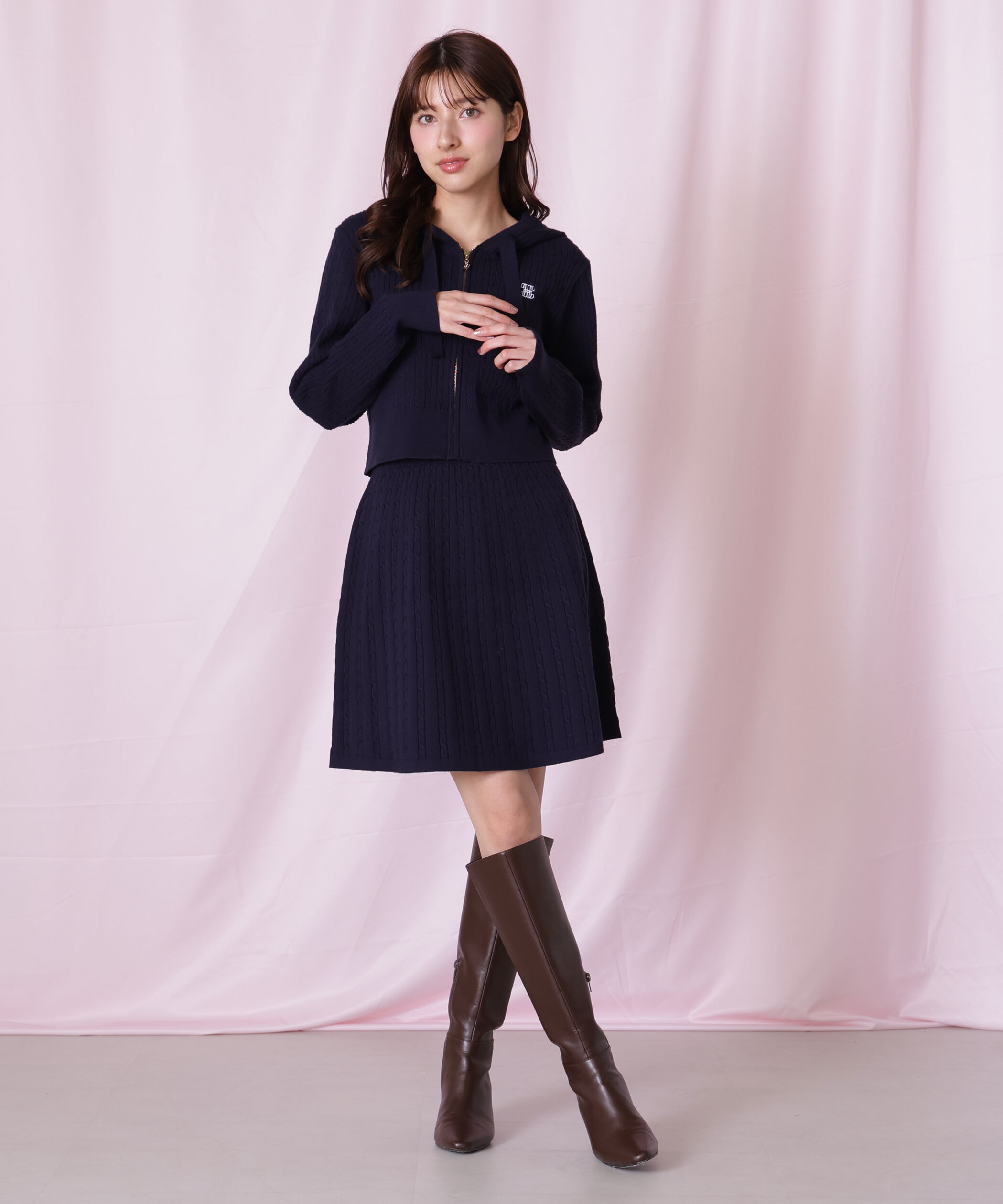  「ケーブルニットパーカーセットアップ」|ワンピース|