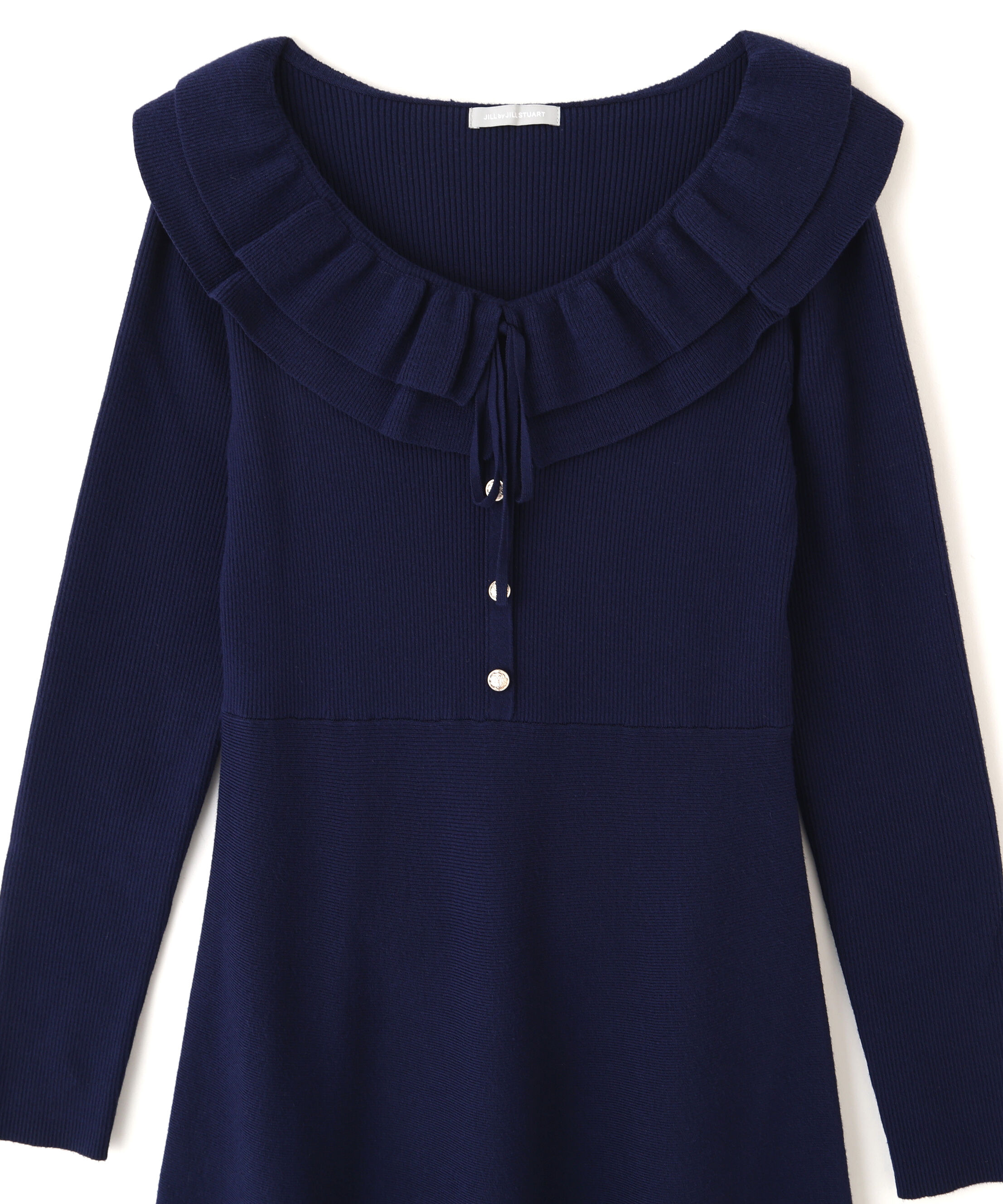  「フリル襟バイカラーニットワンピース」|ワンピース|