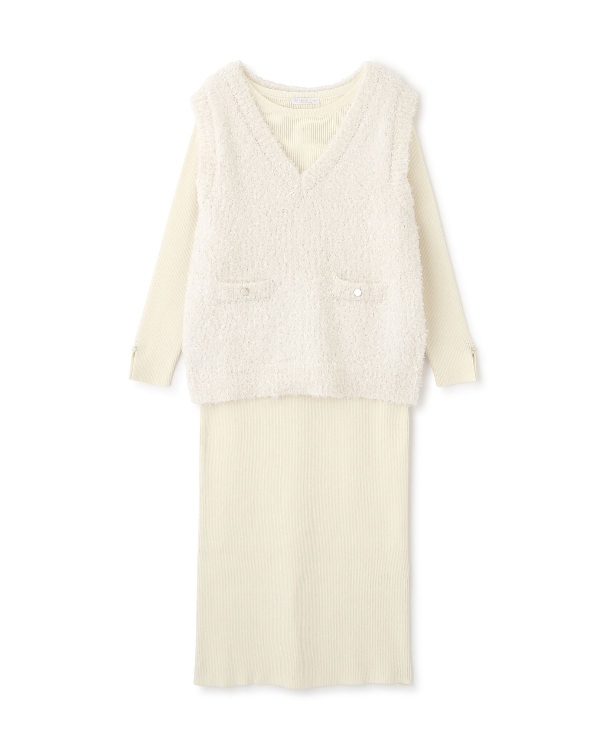PROPORTION BODY DRESSING「テープヤーンベストニット　24AWセットアップ」|ワンピース|