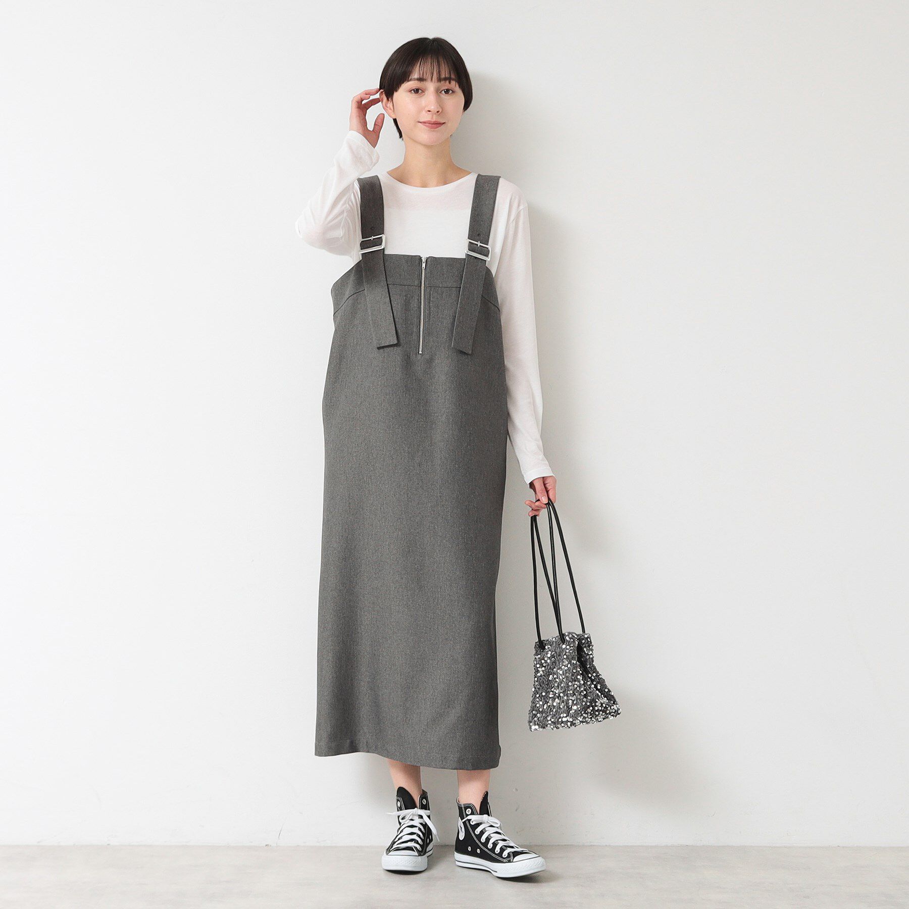 Dessin「【洗える】フロントジップジャンパースカート」|ワンピース|