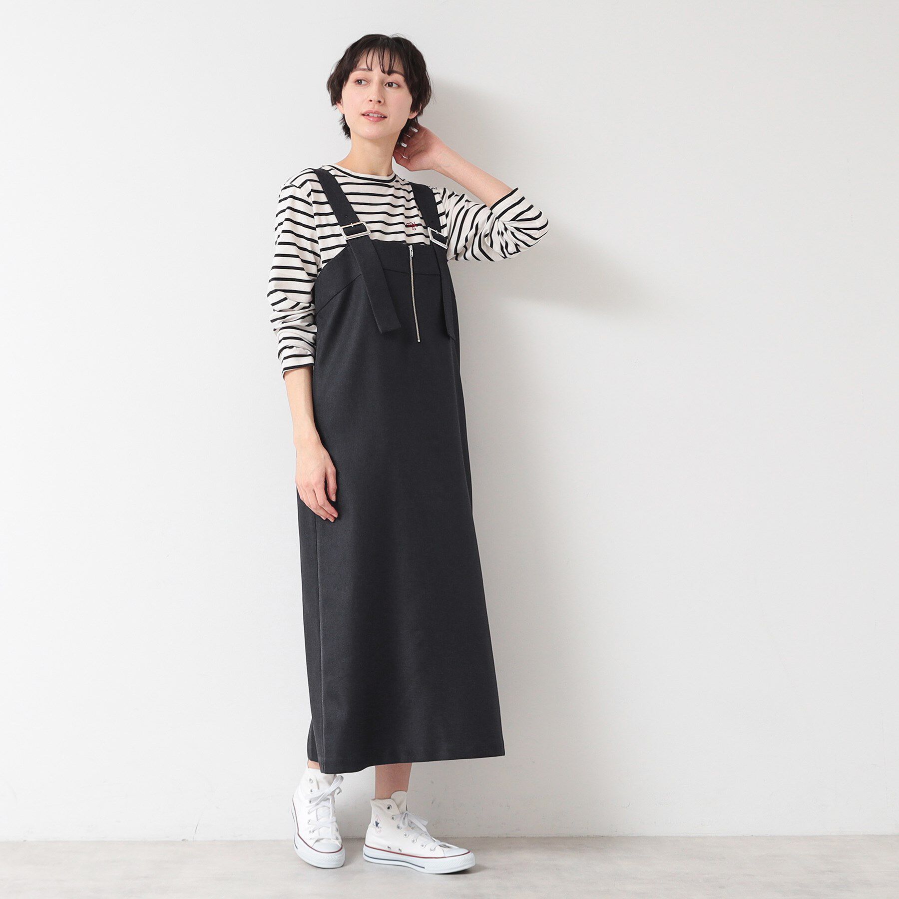 Dessin「【洗える】フロントジップジャンパースカート」|ワンピース|ネイビー(094)