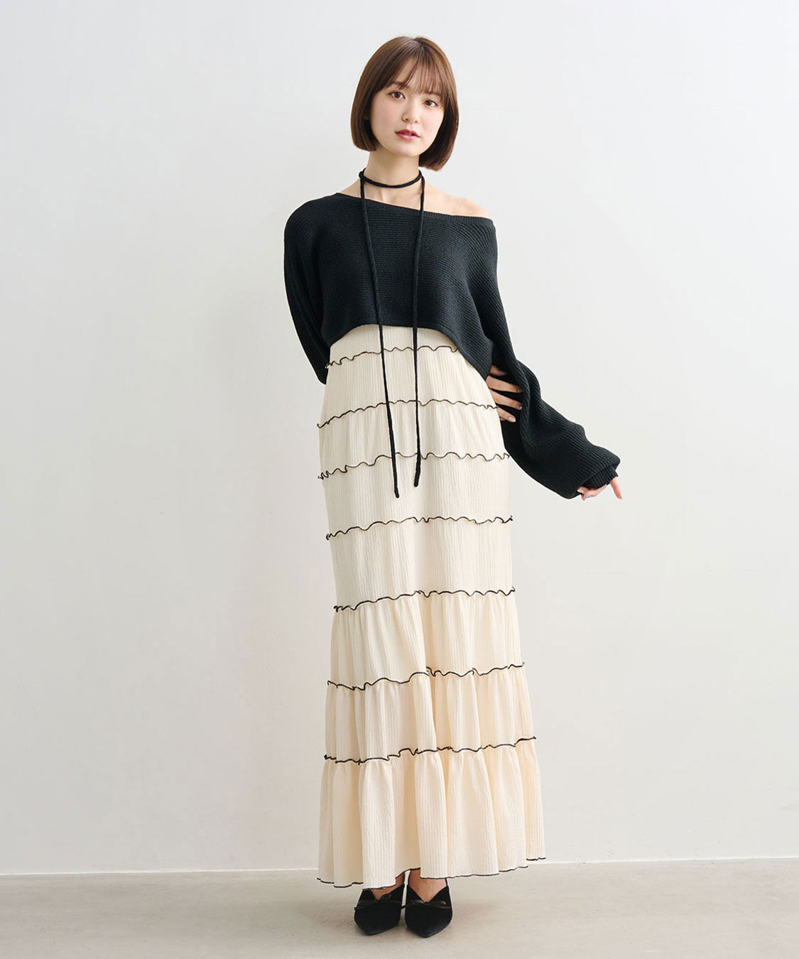 COCO DEAL「クロップドニット&times;メローティアードキャミワンピース」|ワンピース|