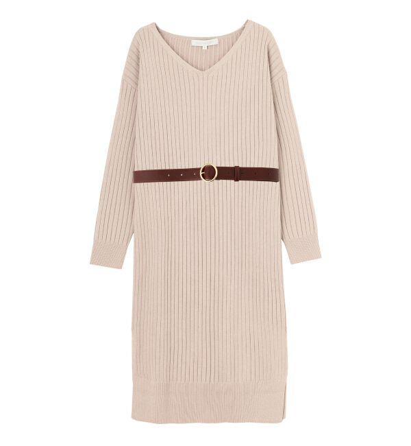 MERCURYDUO「ベルト付スリットニットワンピース」|ワンピース|ベビーピンク