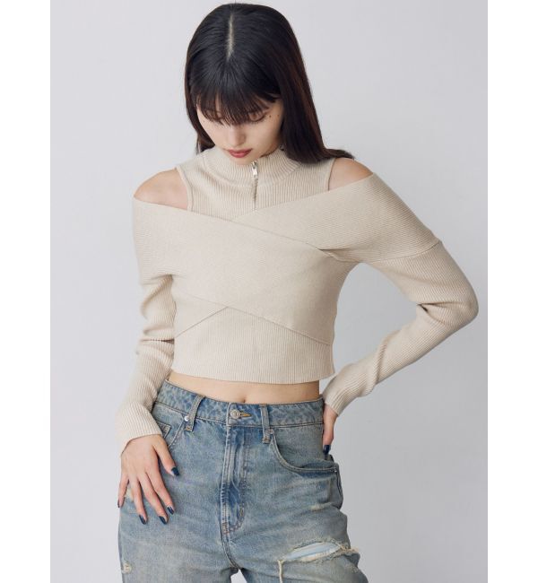 MURUA「カシュクールハーフジップトップス」|ニット・セーター|