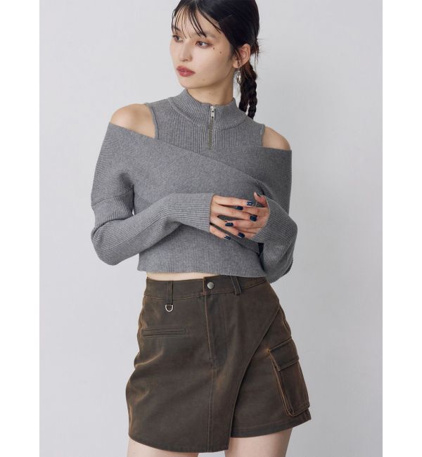 MURUA「カシュクールハーフジップトップス」|ニット・セーター|グレー
