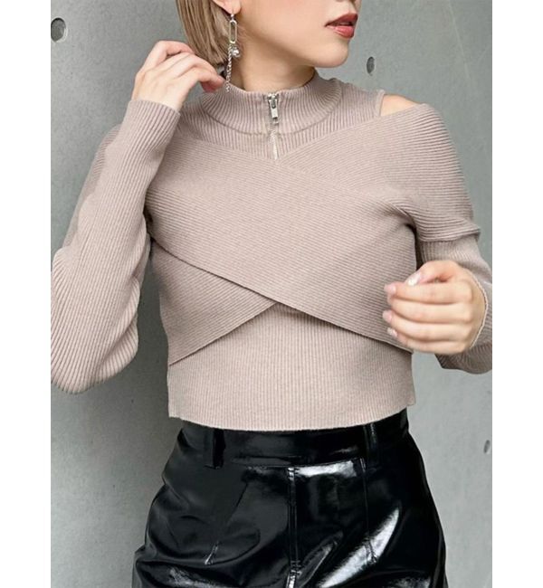 MURUA「カシュクールハーフジップトップス」|ニット・セーター|ベージュ