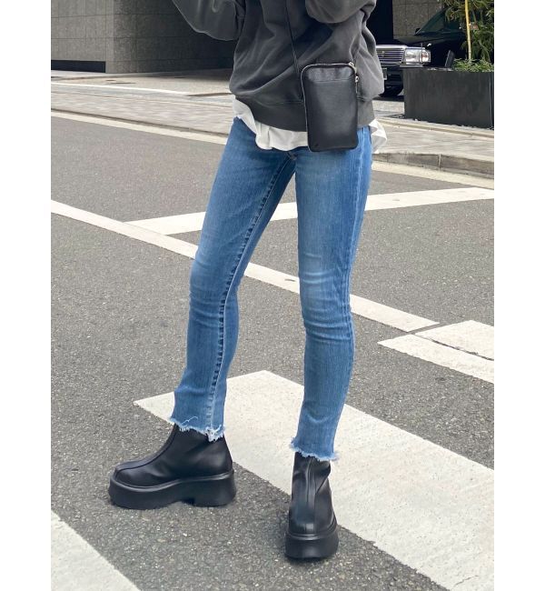 Ungrid「ハイウエストフレイドヘムストスリ」|デニム|ブルー