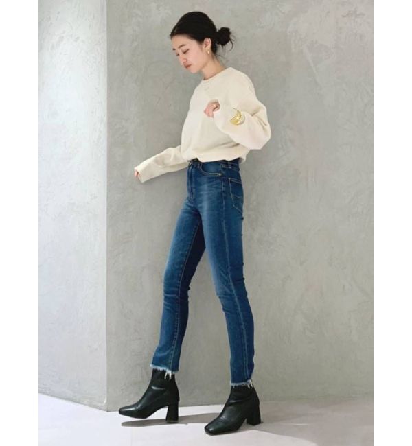 Ungrid「ハイウエストフレイドヘムストスリ」|デニム|