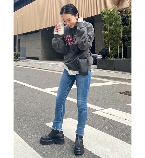 Ungrid「ハイウエストフレイドヘムストスリ」|デニム|