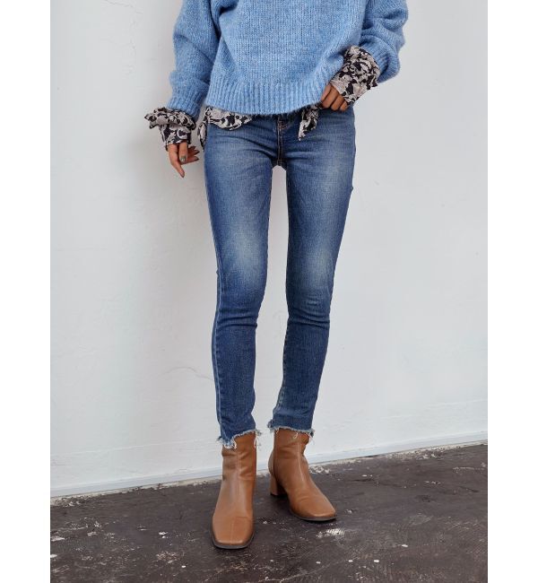 Ungrid「ハイウエストフレイドヘムストスリ」|デニム|