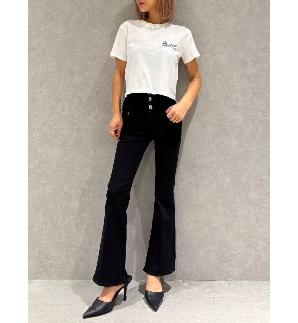 GYDA「【TINY】ハイウエストBACKクロスフレアパンツ」|デニム|