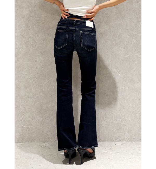 GYDA「【TINY】ハイウエストBACKクロスフレアパンツ」|デニム|