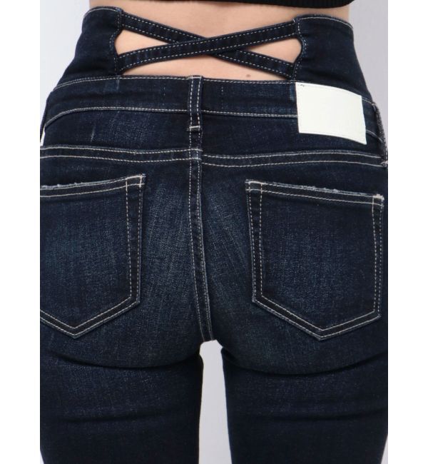 GYDA「【TINY】ハイウエストBACKクロスフレアパンツ」|デニム|