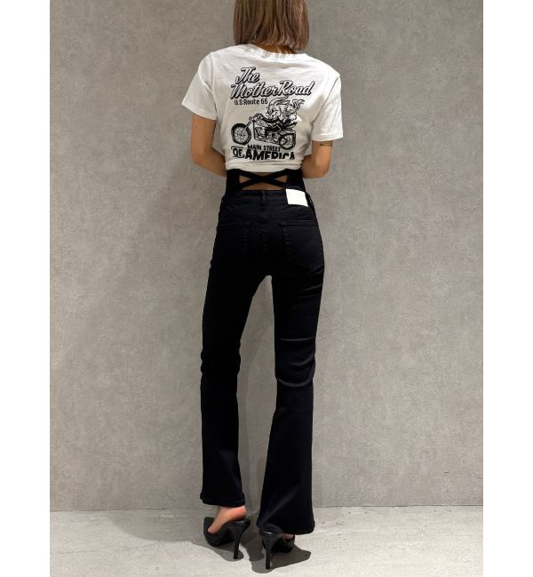 GYDA「【TINY】ハイウエストBACKクロスフレアパンツ」|デニム|