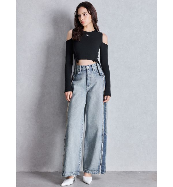 GYDA「ハイウエストside slit GYDAワイドデニムパンツ」|デニム|