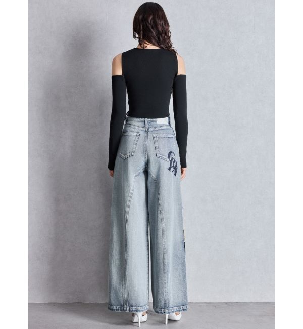 GYDA「ハイウエストside slit GYDAワイドデニムパンツ」|デニム|