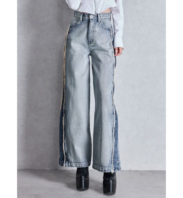 GYDA「ハイウエストside slit GYDAワイドデニムパンツ」|デニム|