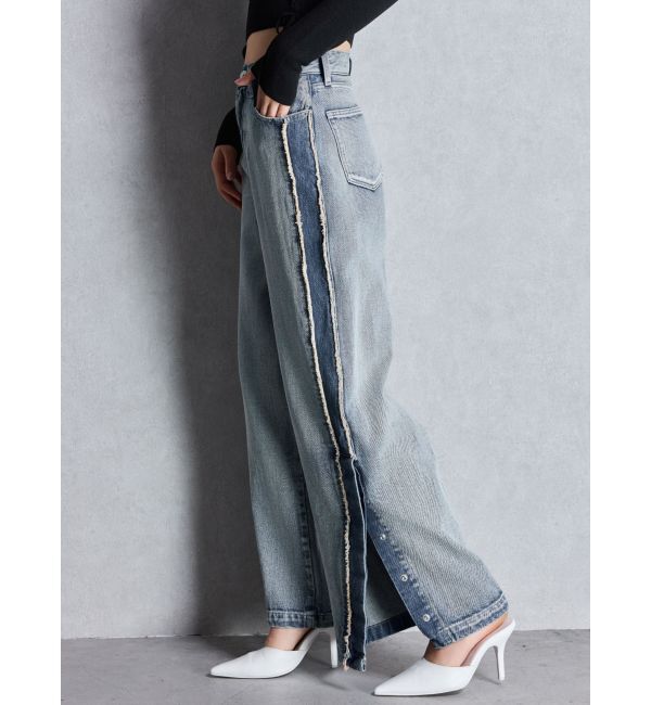 GYDA「ハイウエストside slit GYDAワイドデニムパンツ」|デニム|