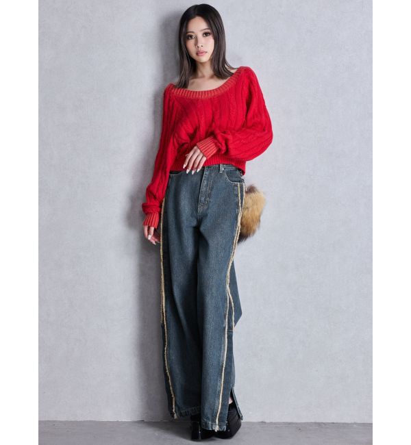 GYDA「ハイウエストside slit GYDAワイドデニムパンツ」|デニム|