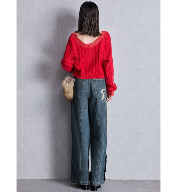 GYDA「ハイウエストside slit GYDAワイドデニムパンツ」|デニム|