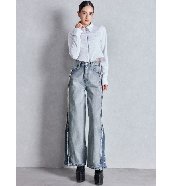 GYDA「ハイウエストside slit GYDAワイドデニムパンツ」|デニム|