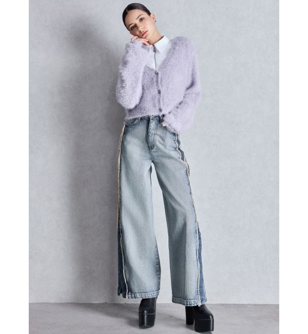 GYDA「ハイウエストside slit GYDAワイドデニムパンツ」|デニム|