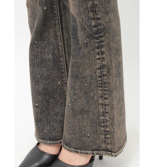 GYDA「ハイウエストbijouフレアデニムパンツ」|デニム|