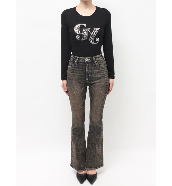 GYDA「ハイウエストbijouフレアデニムパンツ」|デニム|