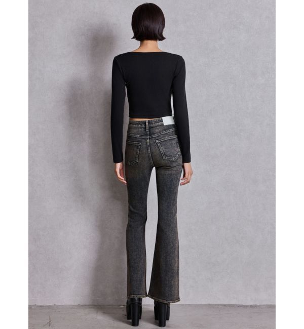 GYDA「ハイウエストbijouフレアデニムパンツ」|デニム|