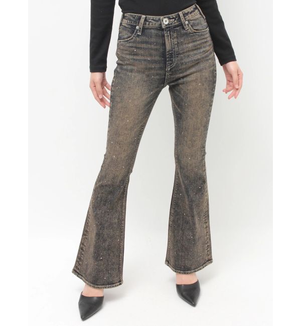 GYDA「ハイウエストbijouフレアデニムパンツ」|デニム|インディゴ