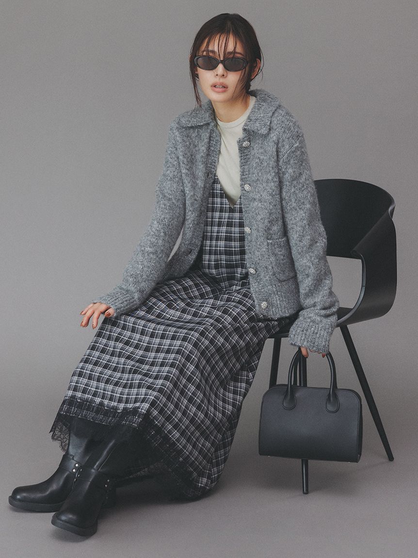 Mila Owen「サテンレーストリミングナローキャミワンピース」|ワンピース|BLK