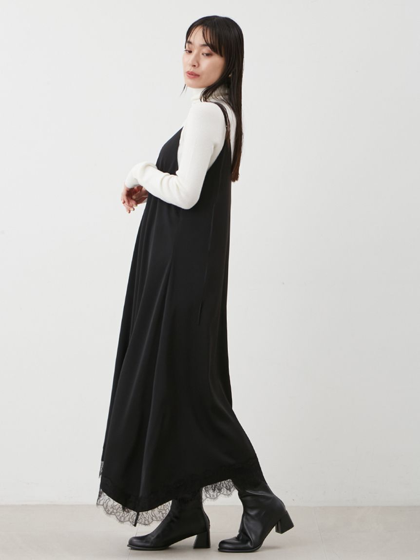 Mila Owen「サテンレーストリミングナローキャミワンピース」|ワンピース|