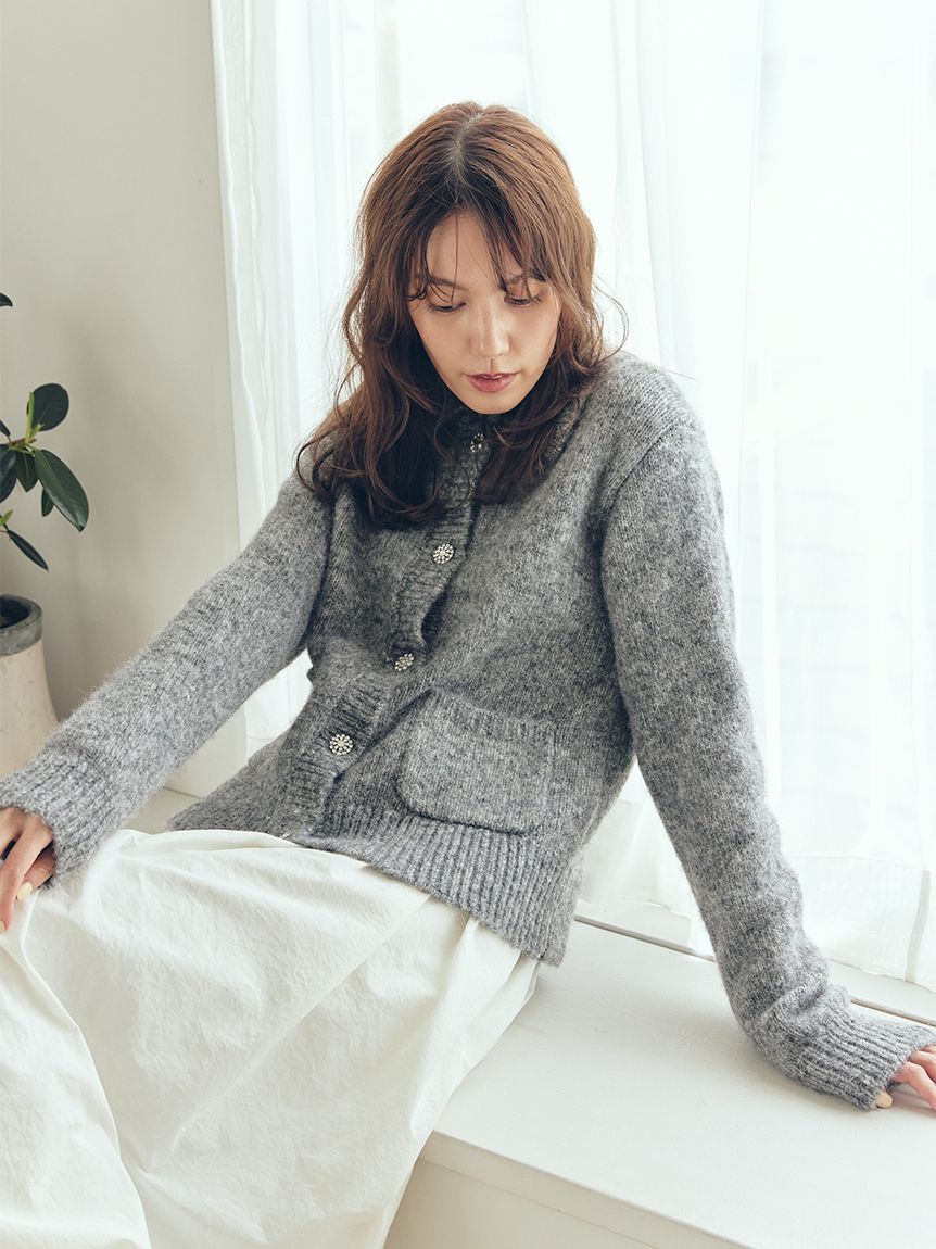 Mila Owen「ビジューボタンシャギーポロニットカーディガン」|カーディガン|