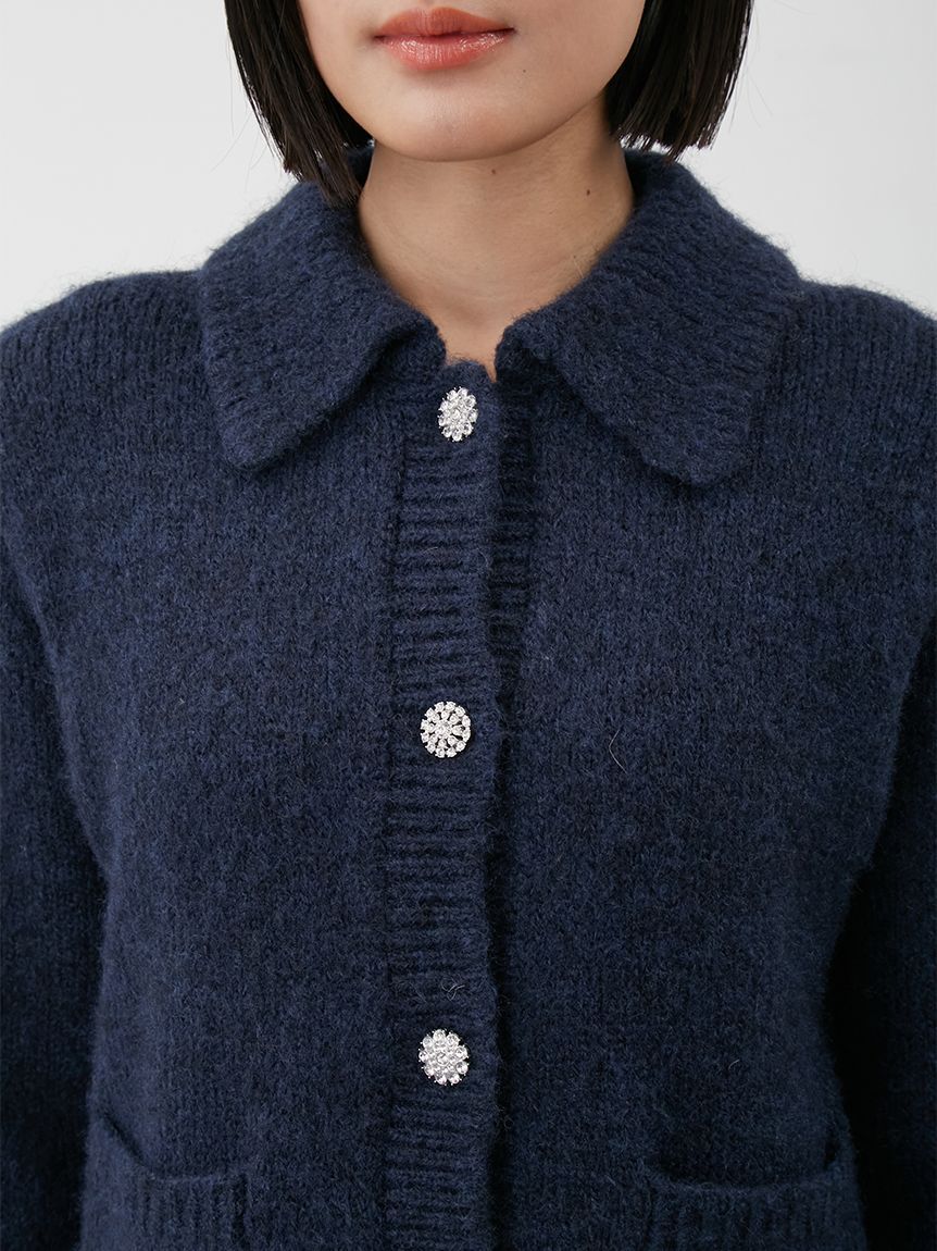 Mila Owen「ビジューボタンシャギーポロニットカーディガン」|カーディガン|