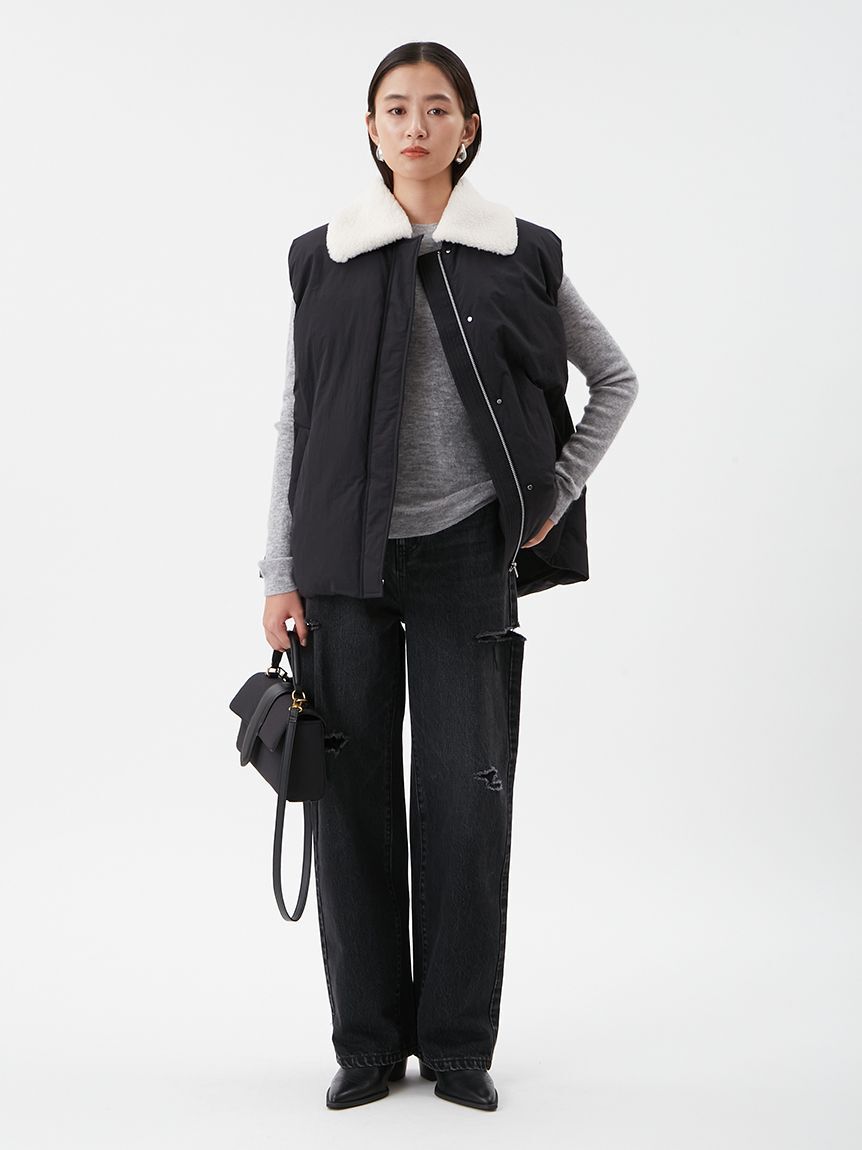 Mila Owen「カットアウトダメージセミワイドデニムパンツ」|デニム|