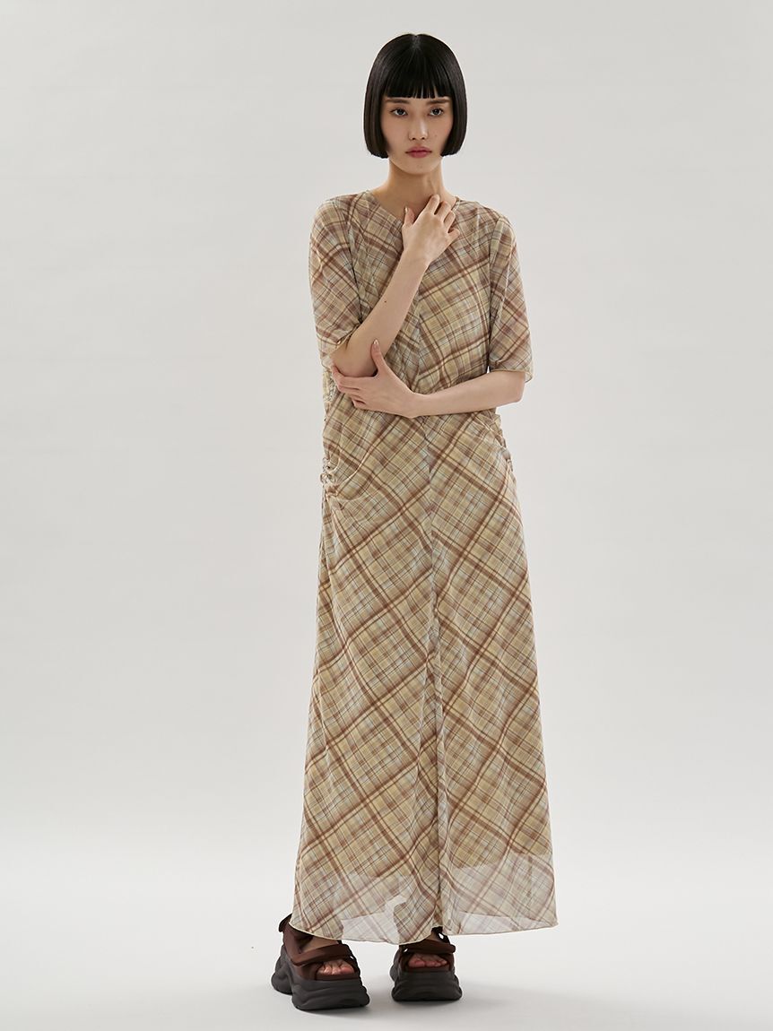 emmi atelier「シアーメッシュチェックワンピース」|ワンピース|YEL