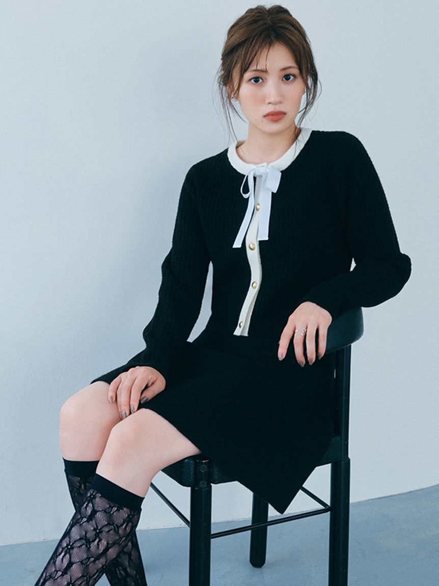 FURFUR「【WEB・一部店舗限定カラー】ボウタイトリムニットセットアップ」|ワンピース|