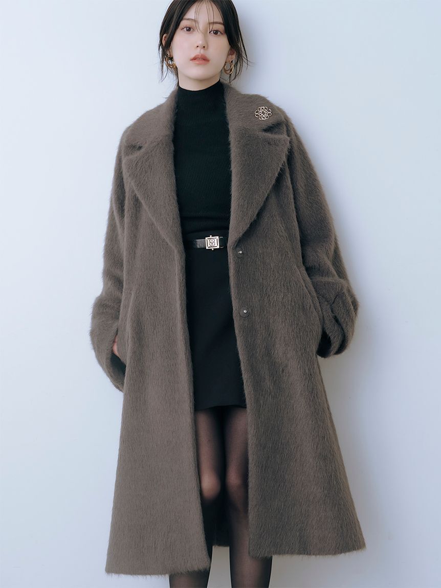 SNIDEL「ブローチ付きシャギーロングコート」|チェスターコート|CGRY