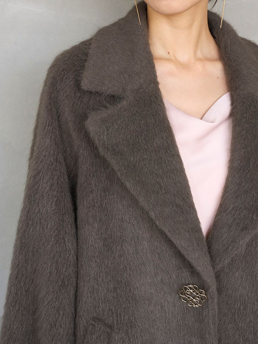 SNIDEL「ブローチ付きシャギーロングコート」|チェスターコート|