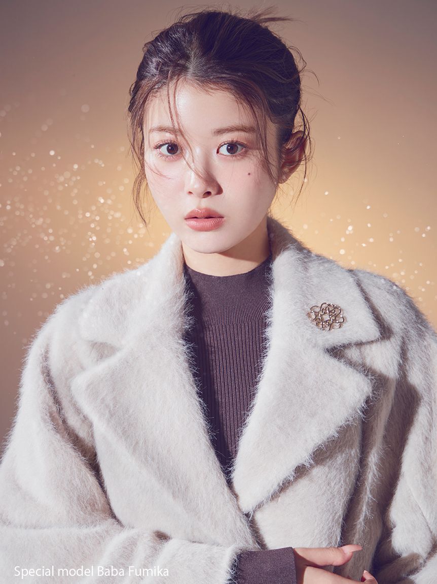 SNIDEL「ブローチ付きシャギーロングコート」|チェスターコート|