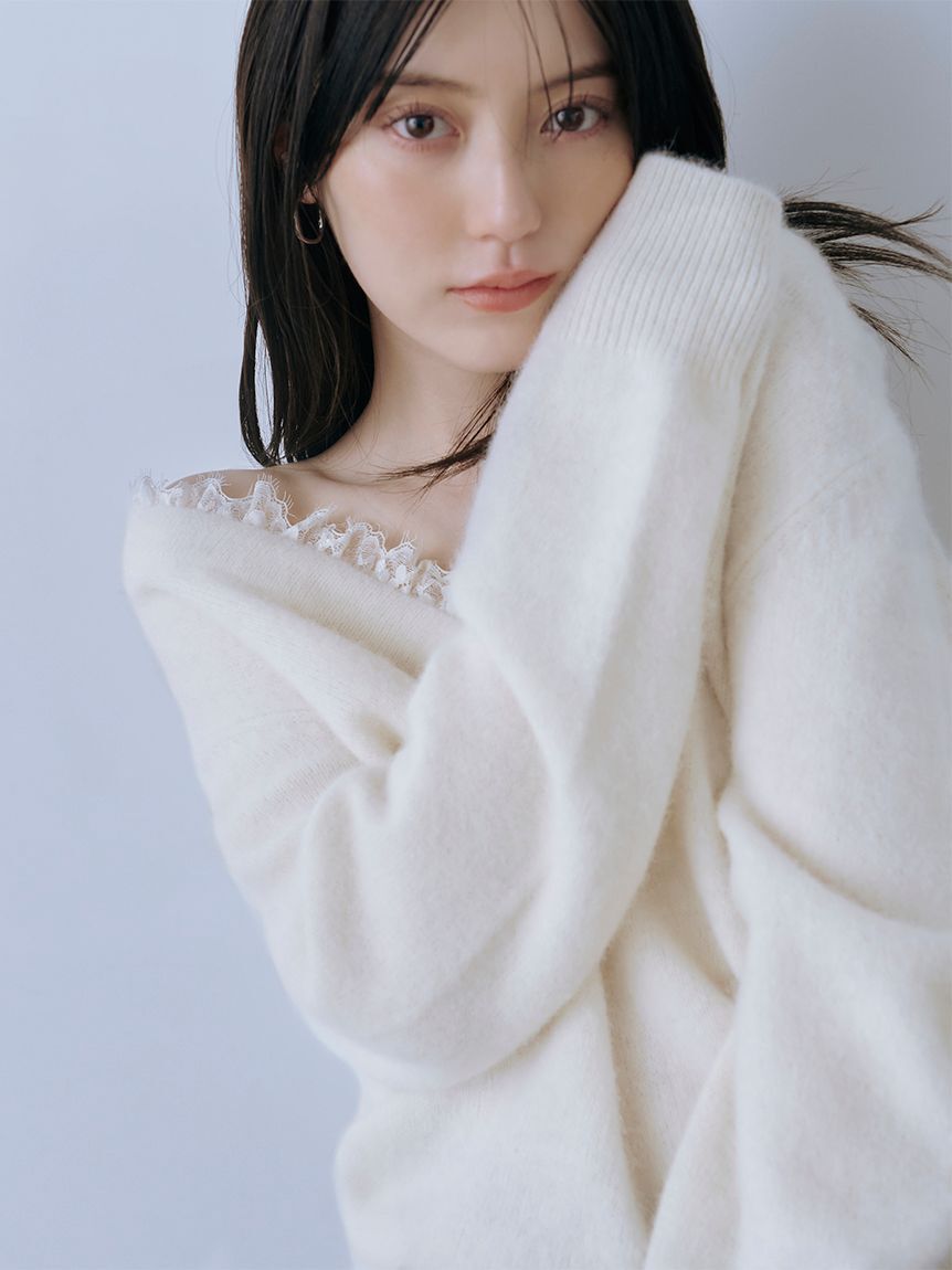 SNIDEL「フォックス衿レースプルオーバー」|ニット・セーター|