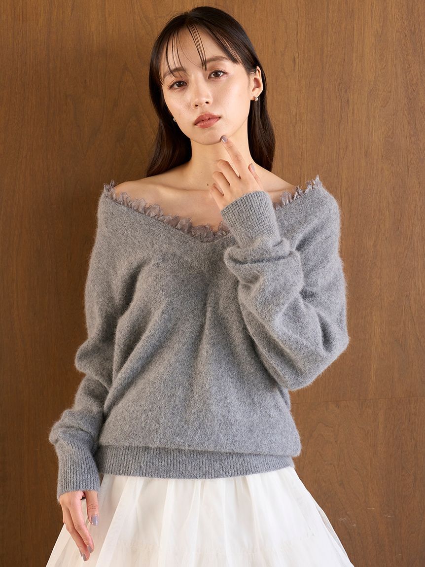 SNIDEL「フォックス衿レースプルオーバー」|ニット・セーター|