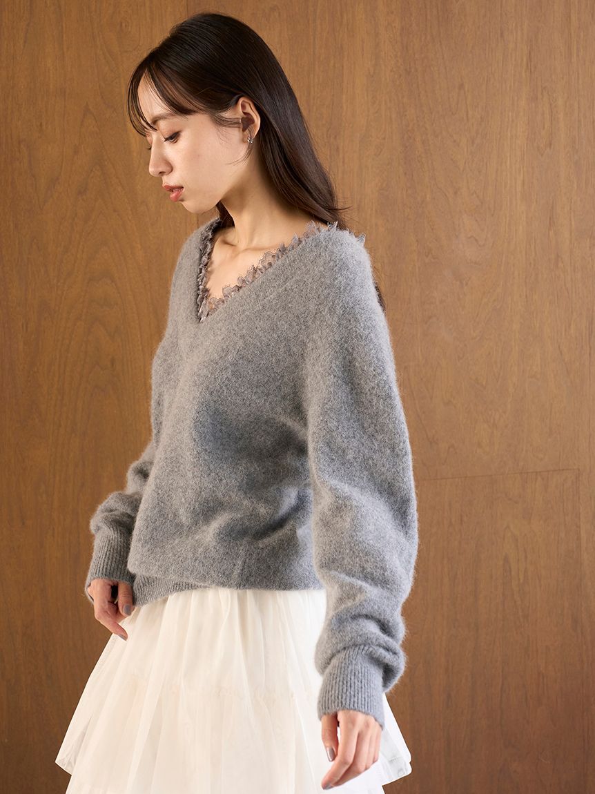 SNIDEL「フォックス衿レースプルオーバー」|ニット・セーター|