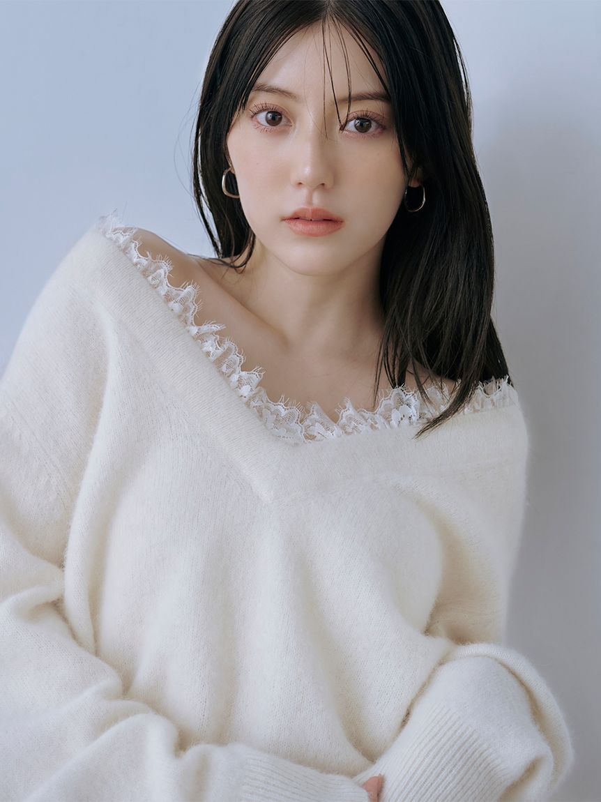 SNIDEL「フォックス衿レースプルオーバー」|ニット・セーター|
