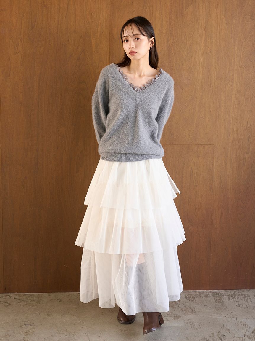 SNIDEL「フォックス衿レースプルオーバー」|ニット・セーター|