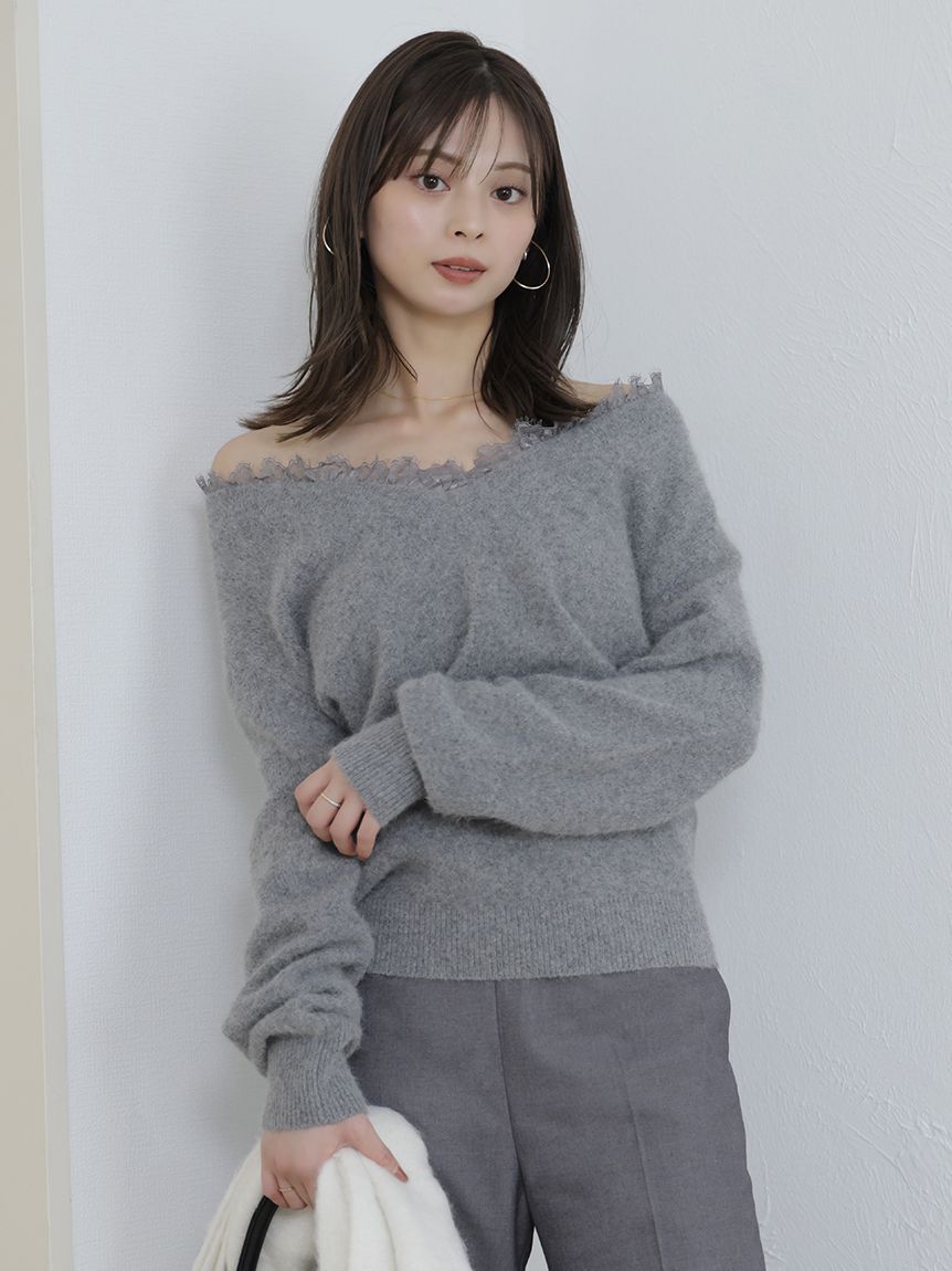 SNIDEL「フォックス衿レースプルオーバー」|ニット・セーター|