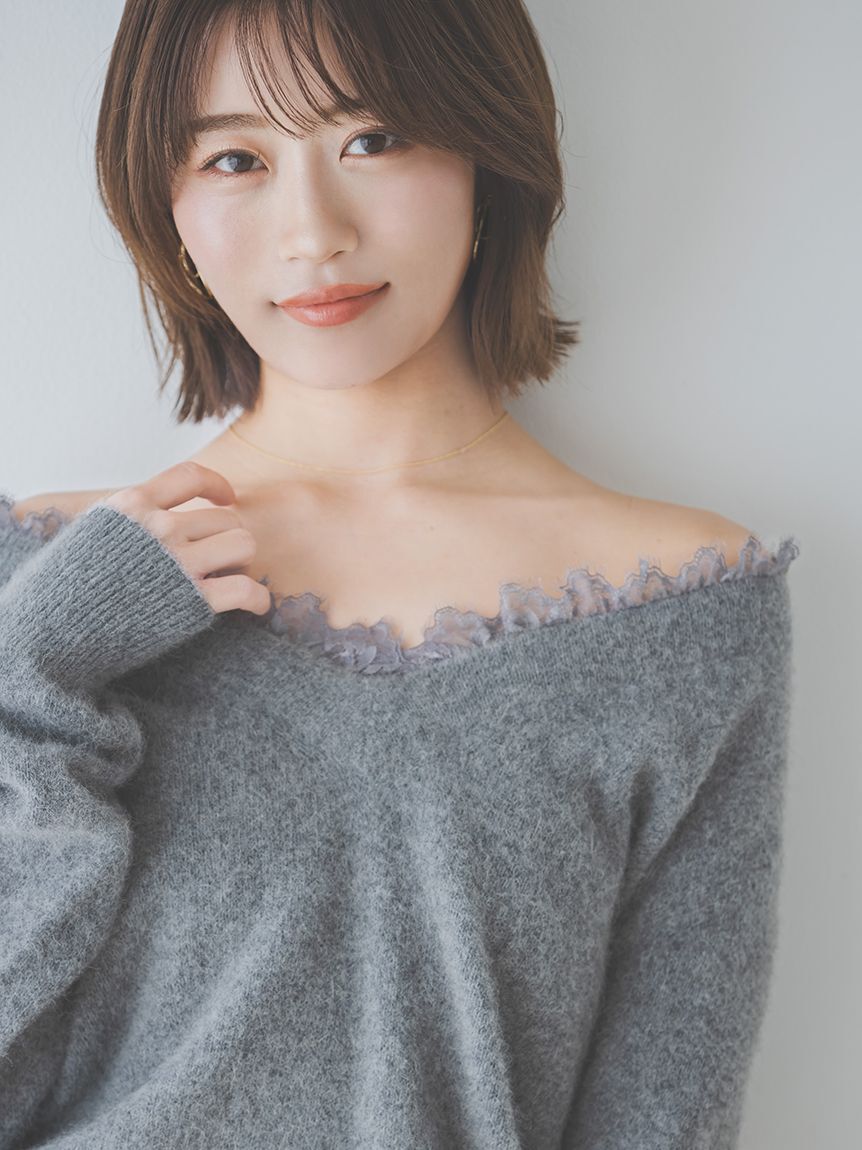 SNIDEL「フォックス衿レースプルオーバー」|ニット・セーター|