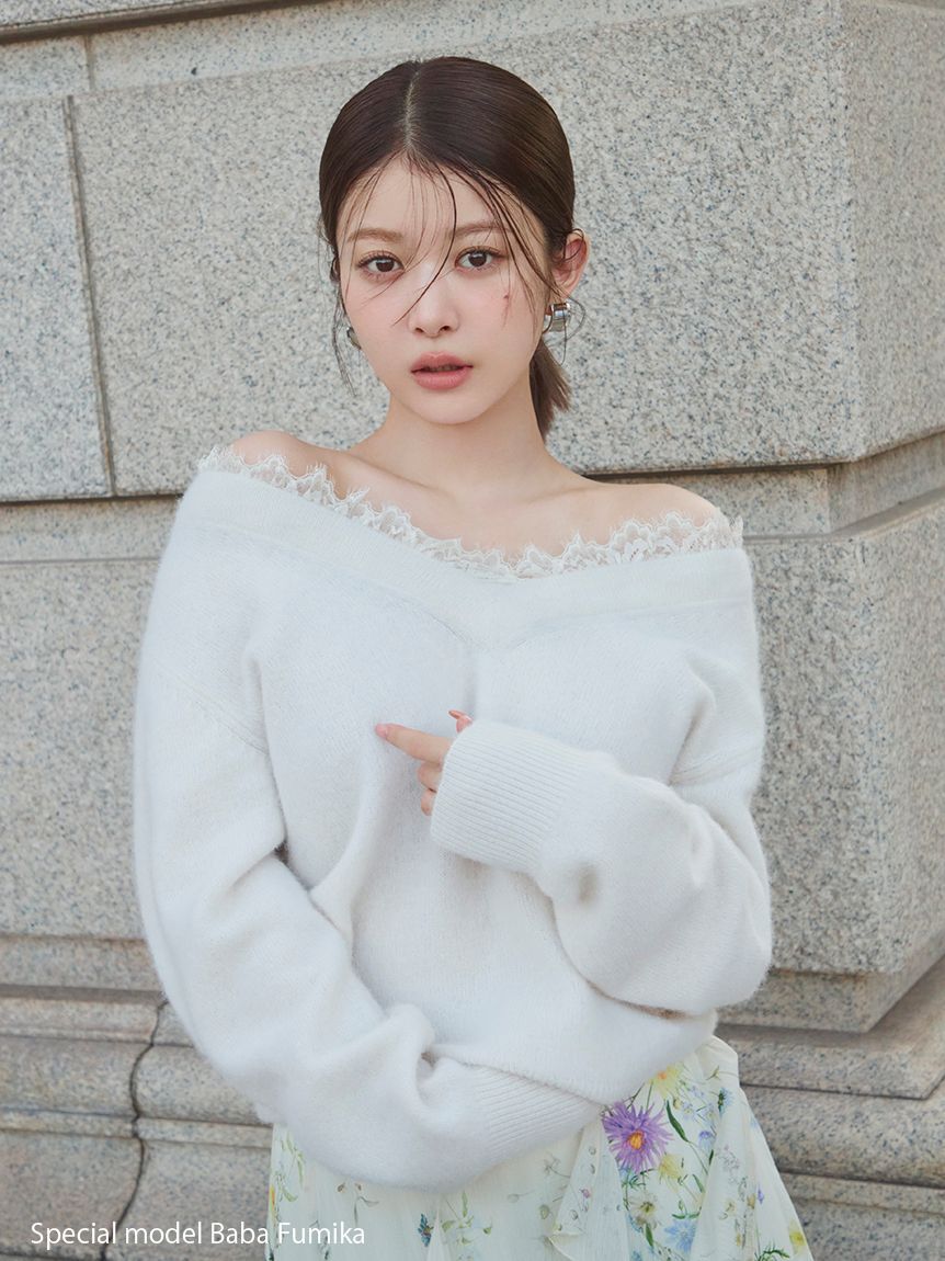 SNIDEL「フォックス衿レースプルオーバー」|ニット・セーター|